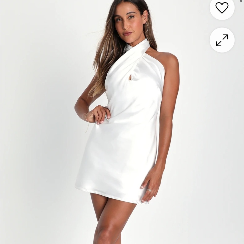 Beyond Classy White Satin Halter Mini Dress